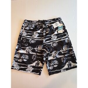 Fresh Prints of Bel-Air Mens Rose Floral Shorts Black White Medium NWT